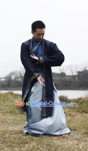 Asian China Han Dynasty Swordsman Costume, Traditional Ancient Chinese Imperial Bodyguard Hanfu Clothing for Men