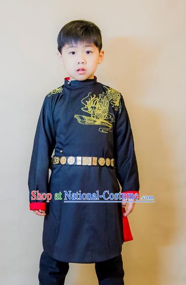 Asian China Tang Dynasty Swordsman Costume Blue Robe, Traditional Ancient Chinese Chancellor Hanfu Clothing for Kids