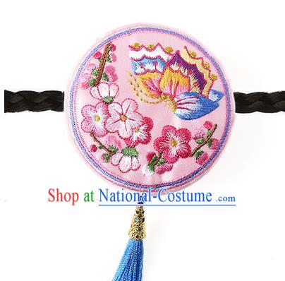 Traditional Korean Hair Accessories Embroidered Butterfly Pink Hair Clasp, Asian Korean Fashion Headwear Headband for Kids