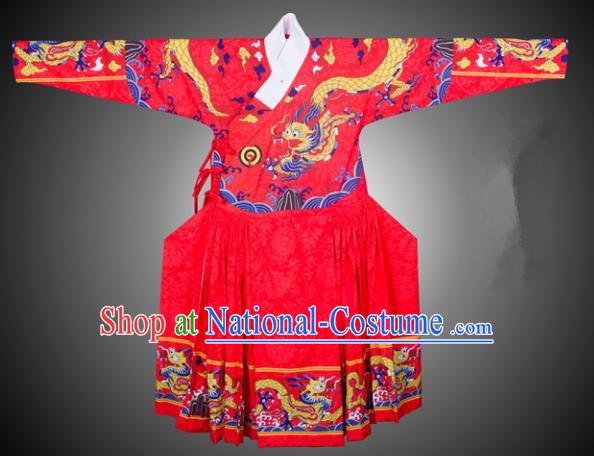 Asian China Ming Dynasty Swordsman Costume Printing Red Robe, Traditional Ancient Chinese Imperial Bodyguard Hanfu Clothing for Men