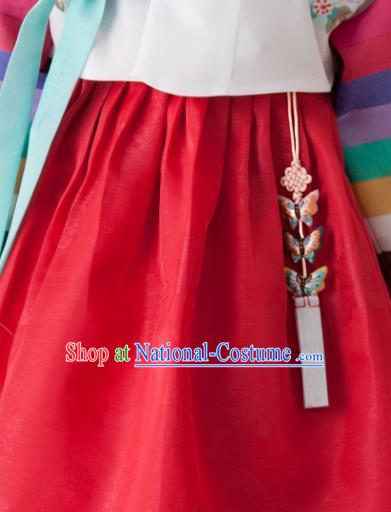 Traditional Korean Accessories Embroidered Butterfly Waist Pendant, Asian Korean Fashion Wedding Tassel Waist Decorations for Kids