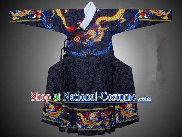 Asian China Ming Dynasty Swordsman Costume Printing Black Robe, Traditional Ancient Chinese Imperial Bodyguard Hanfu Clothing for Men