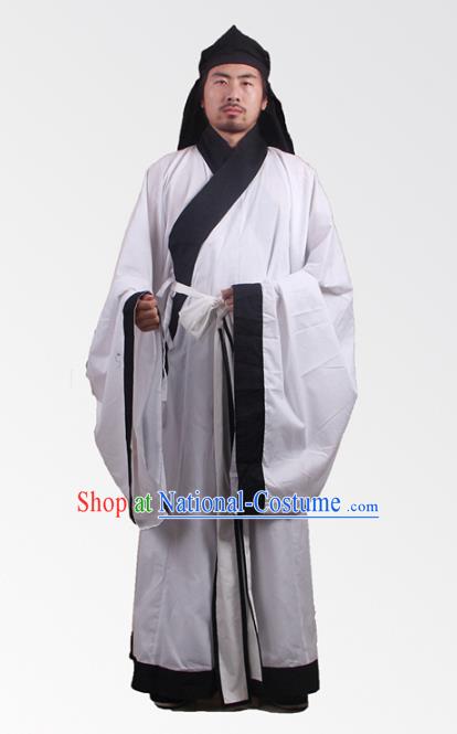 Asian China Song Dynasty Minister Costume White Robe, Traditional Ancient Chinese Chancellor Hanfu Clothing for Men