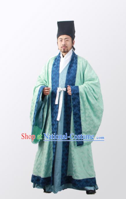 Asian China Ming Dynasty Minister Costume Green Cloak, Traditional Ancient Chinese Chancellor Hanfu Cape Clothing for Men