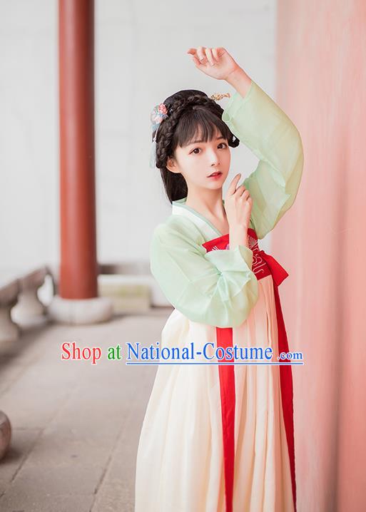 Asian China Tang Dynasty Princess Slip Skirt Costume, Traditional Ancient Chinese Young Lady Embroidered Hanfu Clothing for Women