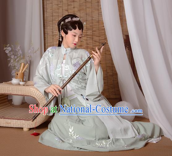 Asian China Ming Dynasty Princess Costume Complete Set, Traditional Ancient Chinese Palace Lady Hanfu Embroidered Green Clothing for Women