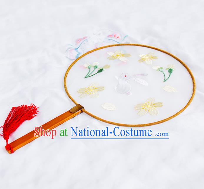 Asian Chinese Palace Lady Round Fans, Traditional China Handmade Hanfu Embroidered Fan for Women