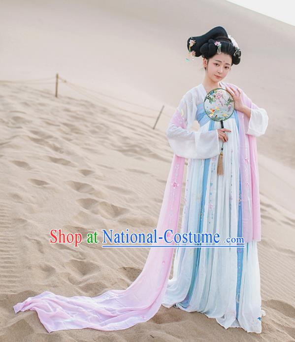 Asian China Tang Dynasty Imperial Consort Costume, Traditional Ancient Chinese Palace Lady Hanfu Embroidered Clothing for Women