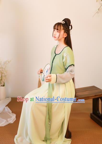 Asian China Tang Dynasty Young Lady Costume, Traditional Ancient Chinese Princess Hanfu Embroidered Clothing for Women