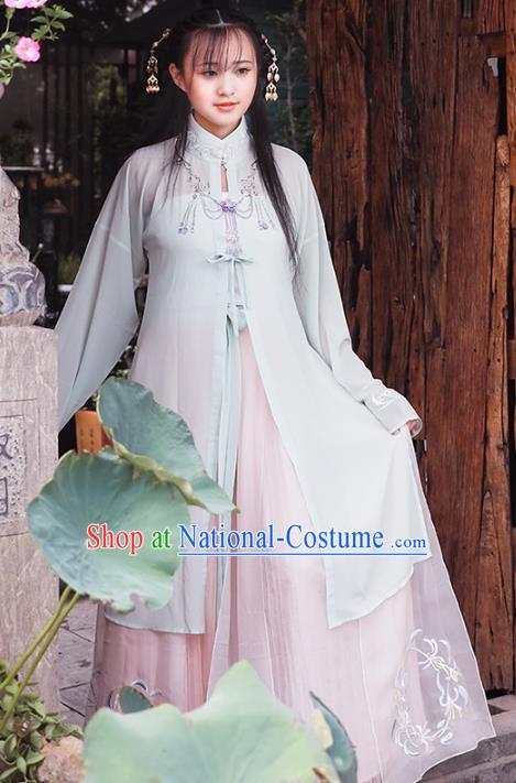 Asian China Ming Dynasty Young Lady Costume Blouse and Skirt, Traditional Ancient Chinese Princess Hanfu Embroidered Clothing for Women