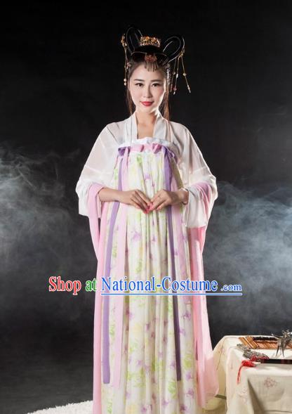 Asian China Tang Dynasty Imperial Consort Costume, Traditional Ancient Chinese Princess Hanfu Embroidered Clothing for Women