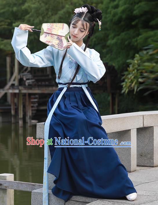 Asian China Ming Dynasty Imperial Princess Costume, Traditional Ancient Chinese Hanfu Embroidered Blouse and Skirt Clothing for Women