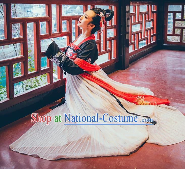 Asian China Tang Dynasty Imperial Princess Costume, Traditional Ancient Chinese Hanfu Embroidered Clothing for Women