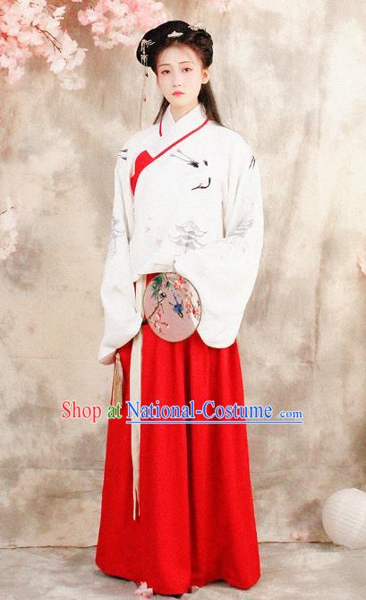 Asian China Ming Dynasty Imperial Princess Costume, Traditional Ancient Chinese Hanfu Embroidered Blouse and Skirt Clothing for Women