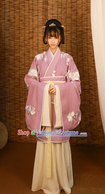 Asian China Jin Dynasty Imperial Princess Costume Embroidered Curve Bottom, Traditional Ancient Chinese Hanfu Clothing for Women