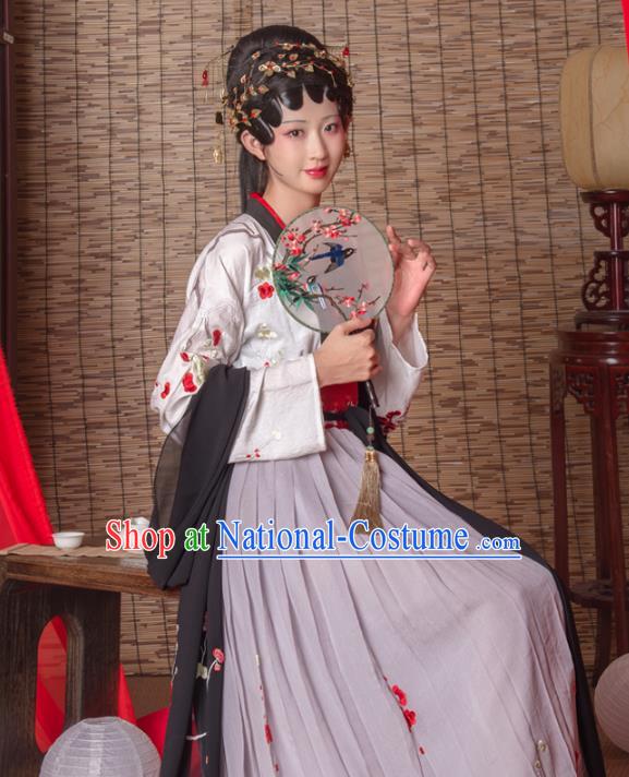 Asian China Tang Dynasty Imperial Consort White Costume Complete Set, Traditional Ancient Chinese Imperial Princess Hanfu Embroidered Clothing for Women