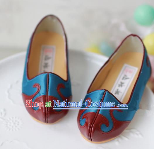 Traditional Korean National Embroidered Shoes, Asian Korean Hanbok Children Light Blue Shoes for Boys