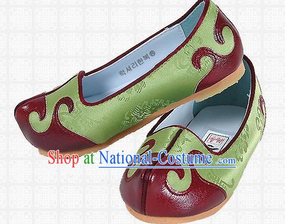 Traditional Korean National Embroidered Shoes, Asian Korean Hanbok Children Green Shoes for Boys