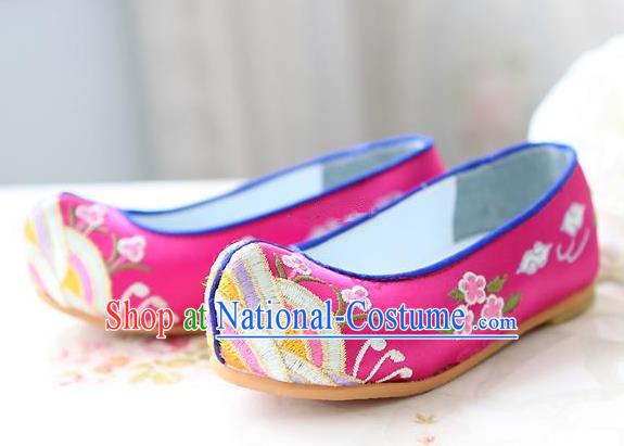 Traditional Korean National Embroidered Shoes, Asian Korean Hanbok Children Pink Bride Shoes for Girls