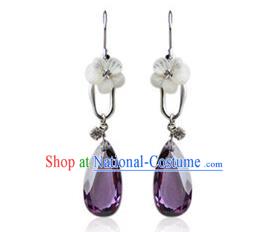 Traditional Korean Accessories Purple Crystal Earrings, Asian Korean Fashion Wedding Tassel Eardrop for Women