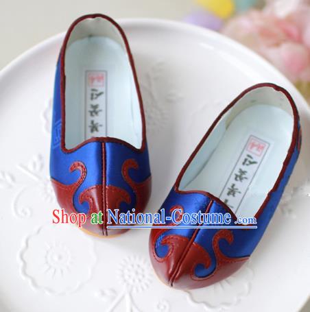 Traditional Korean National Embroidered Shoes, Asian Korean Hanbok Children Blue Shoes for Boys