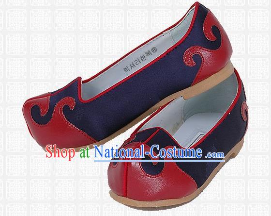 Traditional Korean National Embroidered Shoes, Asian Korean Hanbok Children Navy Shoes for Boys