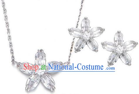 Traditional Korean Accessories Crystal Necklace and Earrings, Asian Korean Fashion Wedding Jewelry for Women