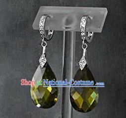 Traditional Korean Accessories Asian Korean Fashion Wedding Green Crystal Earrings for Women