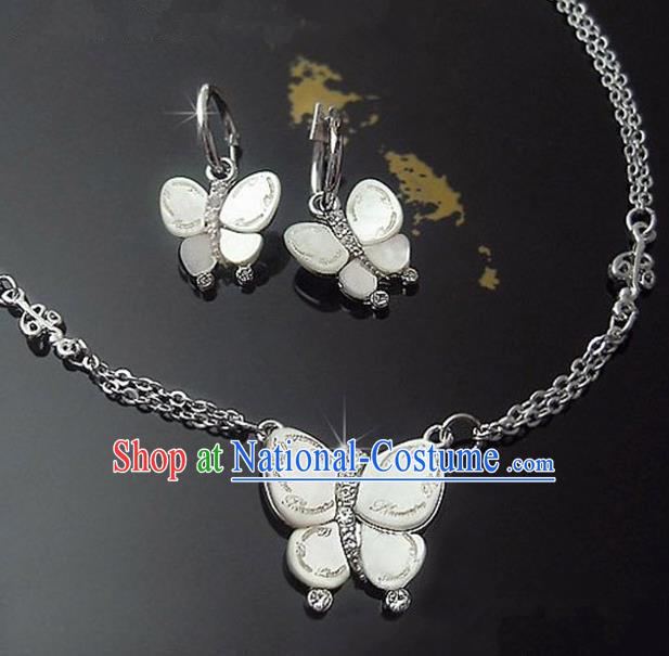 Traditional Korean Accessories Asian Korean Fashion Wedding Shell Butterfly Necklace and Earrings Complete Set for Women