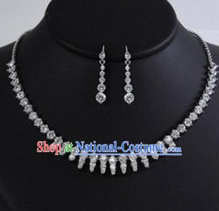 Traditional Korean Accessories Asian Korean Fashion Wedding Crystal Necklace and Earrings Complete Set for Women