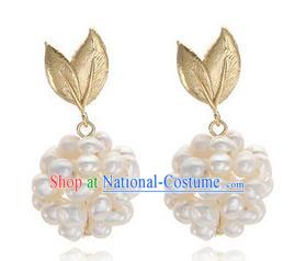 Traditional Korean Accessories Bride Pearls Earrings, Asian Korean Fashion Wedding Eardrop for Kids