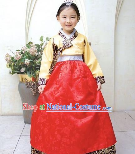 Traditional Korean National Top Grade Handmade Court Embroidered Clothing, Asian Korean Bride Hanbok Costume for Kids