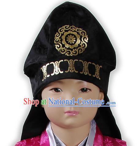 Traditional Korean Hair Accessories Embroidered Black Hats, Asian Korean Fashion National Boys Headwear for Kids