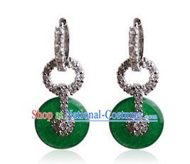 Traditional Korean Accessories Jadeite Crystal Earrings, Asian Korean Fashion Wedding Tassel Eardrop for Women