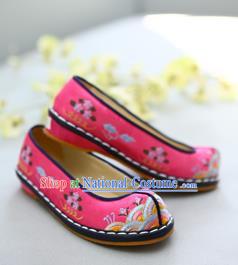 Traditional Korean National Wedding Pink Embroidered Shoes, Asian Korean Hanbok Bride Shoes for Kids