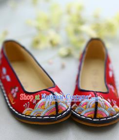 Traditional Korean National Wedding Red Embroidered Shoes, Asian Korean Hanbok Bride Shoes for Kids