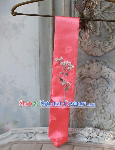 Traditional Korean Hair Accessories Embroidered Watermelon Red Hair Ribbon, Asian Korean Fashion Wedding Headband for Kids