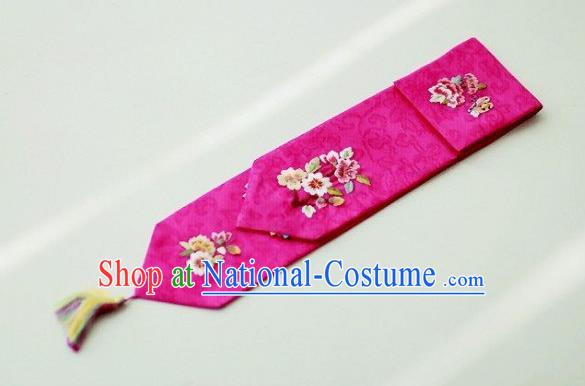 Traditional Korean Hair Accessories Embroidered Flowers Purple Hair Ribbon, Asian Korean Fashion Wedding Headband for Kids