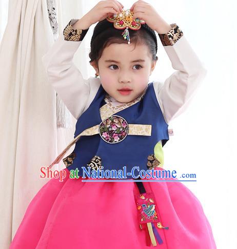 Traditional Korean National Handmade Court Embroidered Costume, Asian Korean Girls Hanbok Clothing for Kids