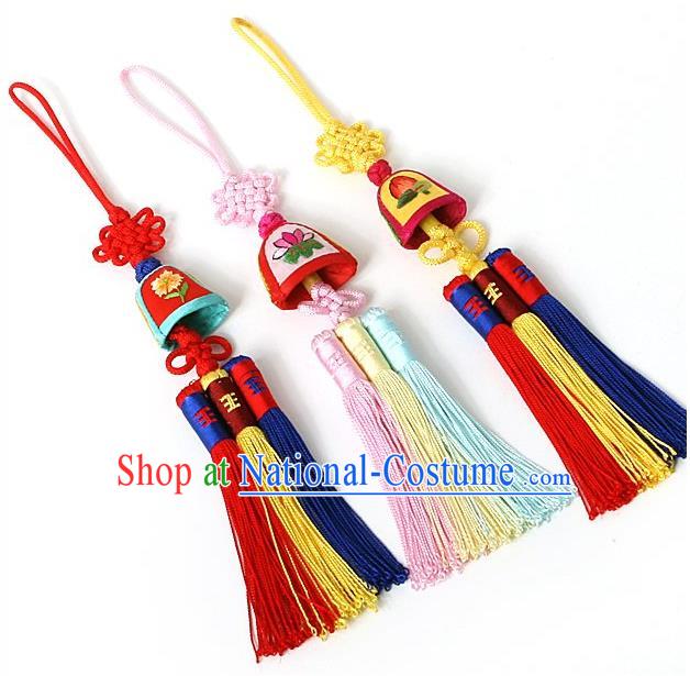 Traditional Korean Accessories Embroidered Bells Waist Pendant, Asian Korean Fashion Wedding Tassel Waist Decorations for Kids