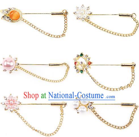 Traditional Korean Accessories Crystal Pearls Breastpin, Asian Korean Fashion Wedding Tassel Brooch for Women