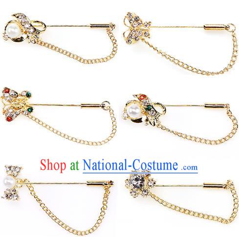 Traditional Korean Accessories Crystal Pearls Breastpin, Asian Korean Fashion Wedding Tassel Brooch for Women