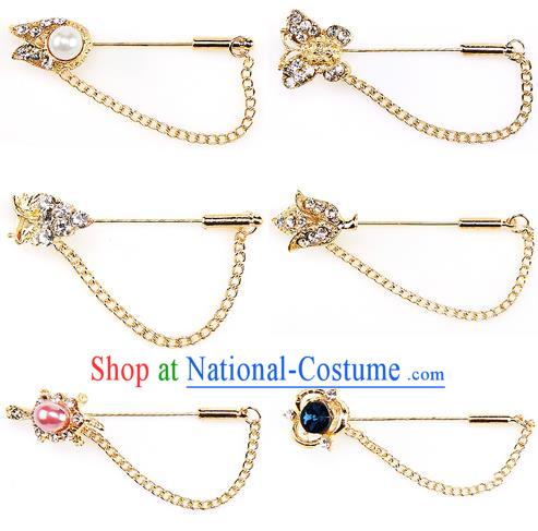 Traditional Korean Accessories Crystal Pearls Breastpin, Asian Korean Fashion Wedding Tassel Brooch for Women