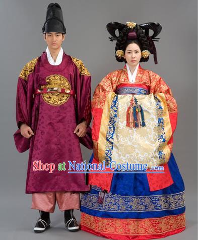 Traditional Korean National Handmade Court Embroidered Wedding Clothing, Asian Korean Bride and Bridegroom Costume for Women for Men