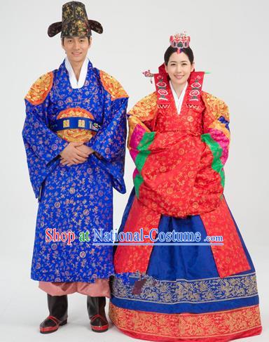 Traditional Korean National Handmade Court Embroidered Wedding Red Clothing, Asian Korean Bride Costume for Women