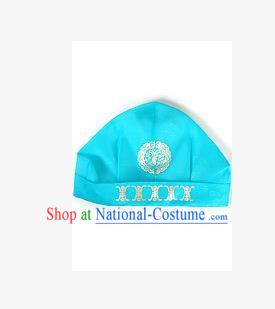 Traditional Korean Hair Accessories Embroidered Blue Hats, Asian Korean Fashion National Boys Headwear for Kids