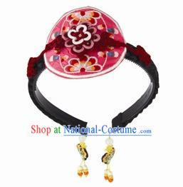 Traditional Korean Hair Accessories Bride Red Embroidered Hair Clasp, Asian Korean Fashion Wedding Headband Headwear for Kids