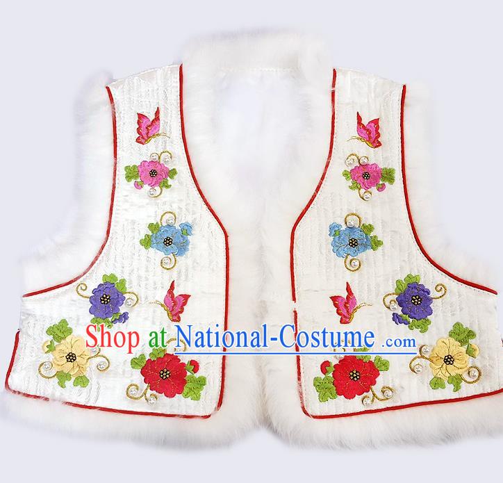 Traditional Korean National Handmade Court Embroidered White Vest, Asian Korean Bride Waistcoat Costume for Kids