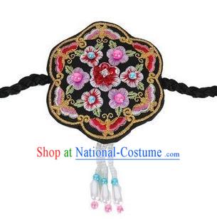 Traditional Korean Hair Accessories Embroidered Black Hair Clasp, Asian Korean Fashion Wedding Headband for Kids