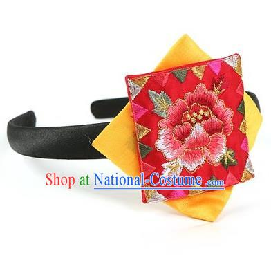 Traditional Korean Hair Accessories Embroidered Hair Clasp, Asian Korean Fashion Wedding Yellow Headband for Kids